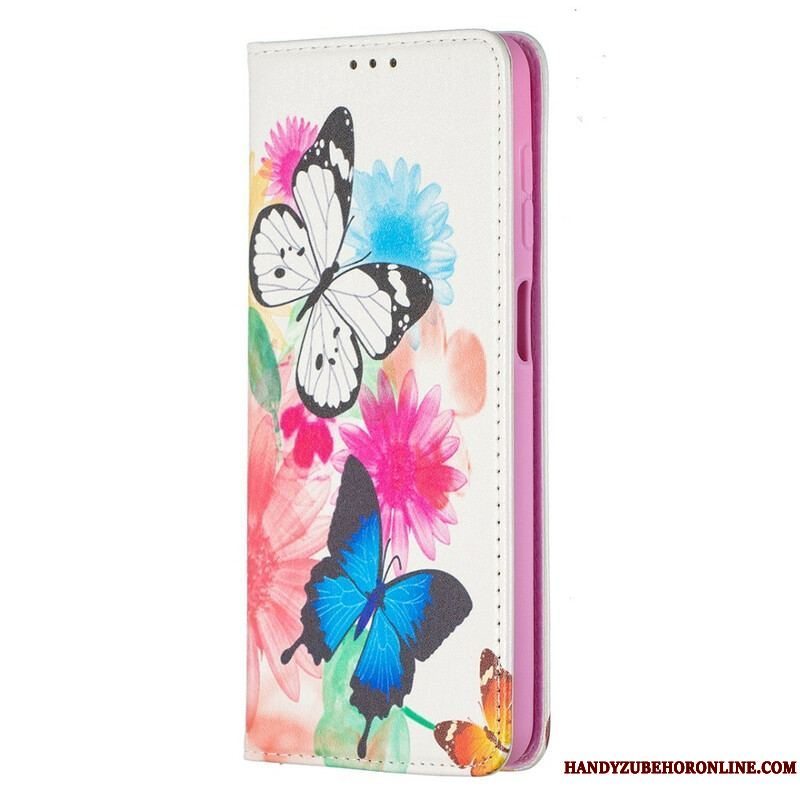 Cover Samsung Galaxy M12 / A12 Flip Cover Farverige Sommerfugle