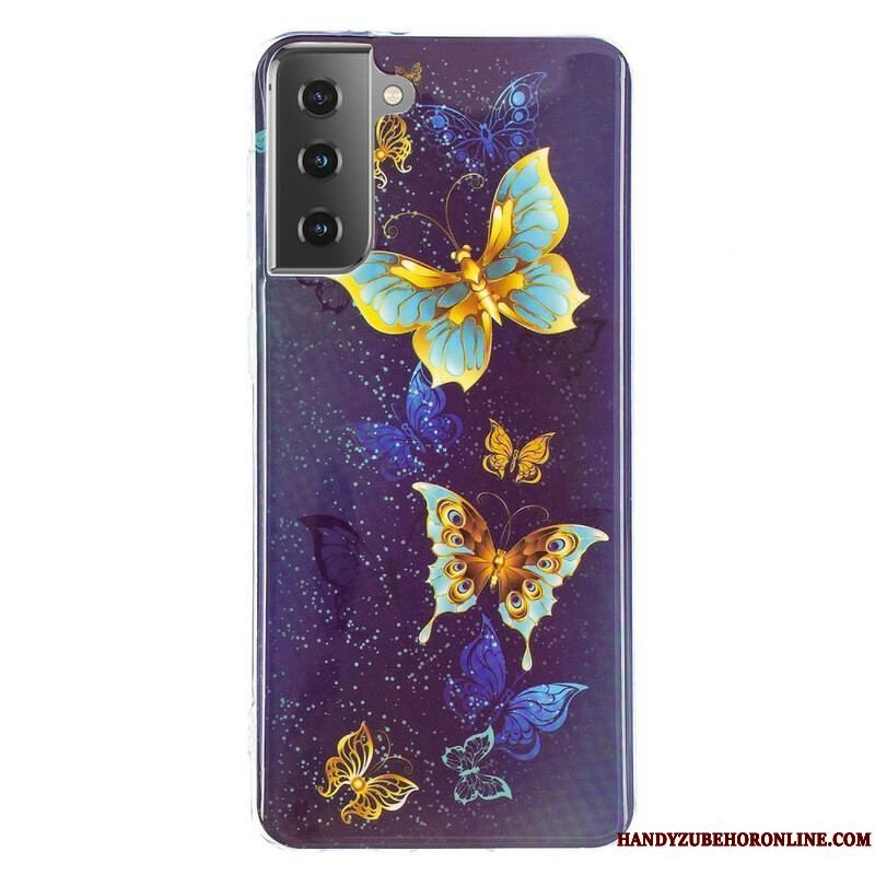 Cover Samsung Galaxy S21 5G Fluorescerende Sommerfugle-serien