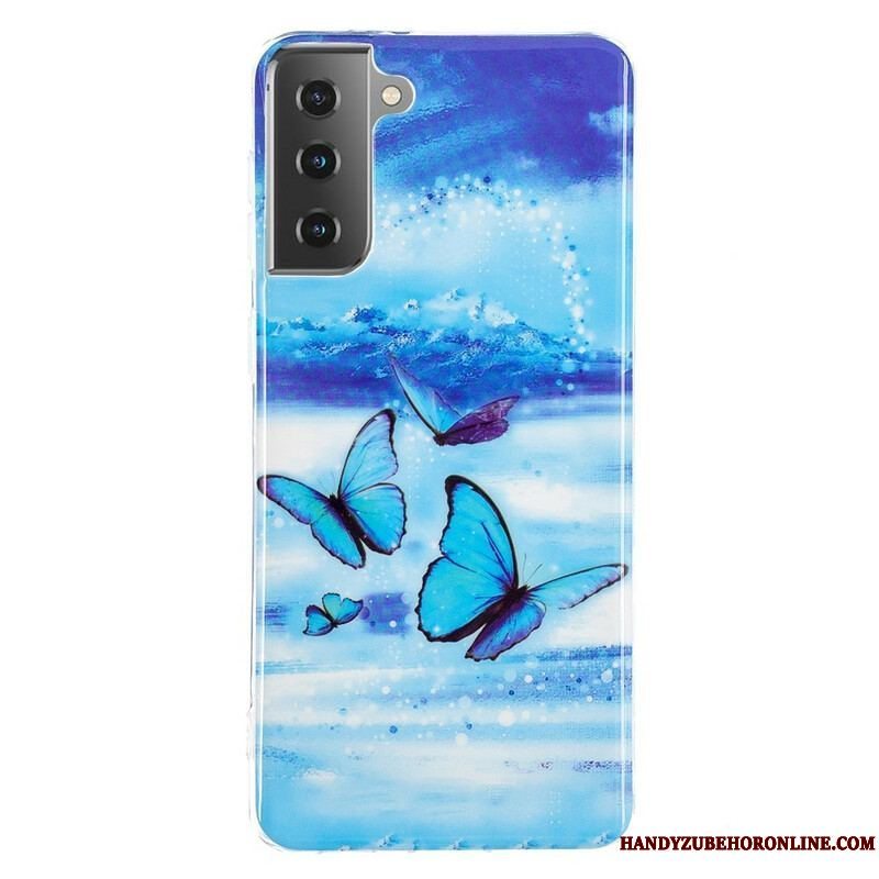 Cover Samsung Galaxy S21 5G Fluorescerende Sommerfugle-serien