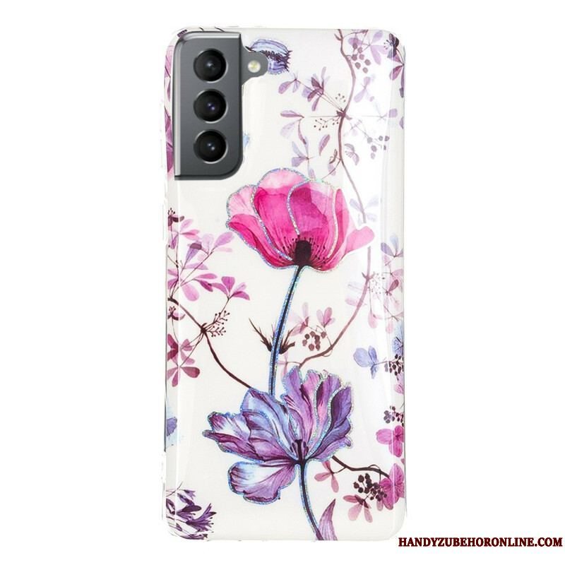 Cover Samsung Galaxy S21 FE Marmorerede Blomster