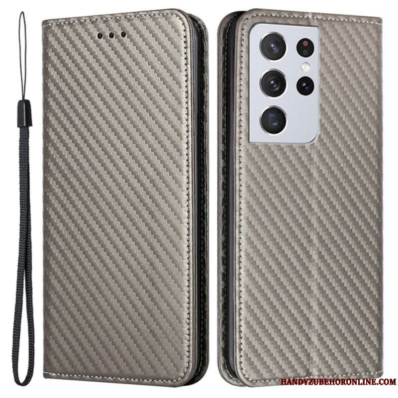 Cover Samsung Galaxy S21 Ultra 5G Med Snor Flip Cover Kulfiberrem