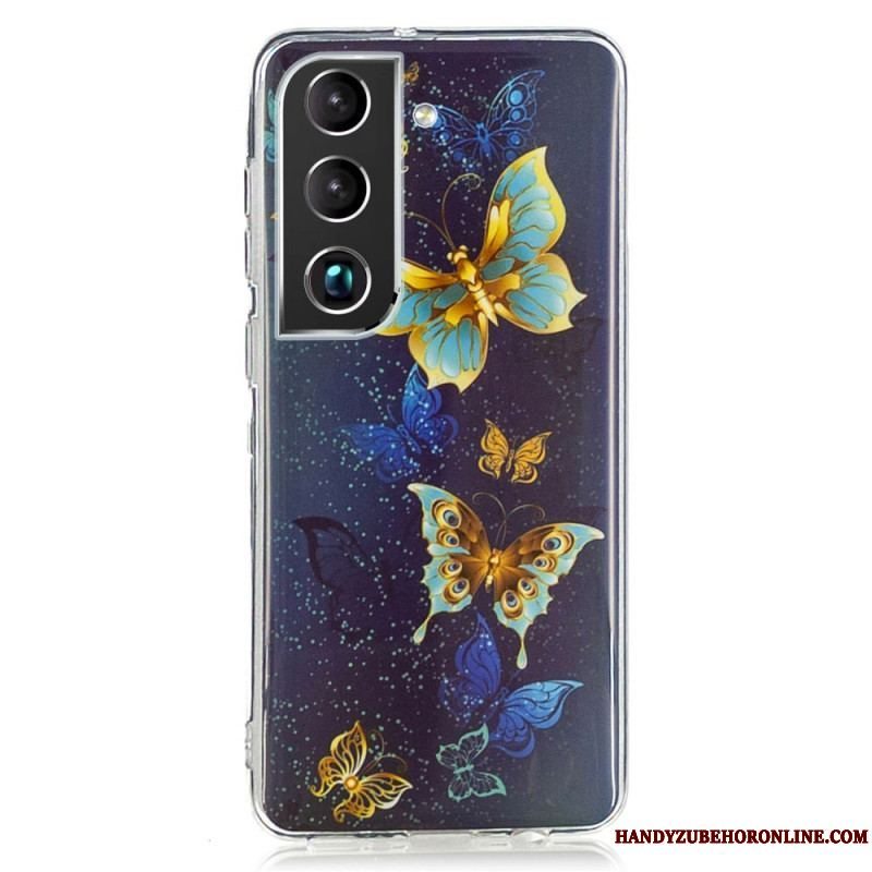 Cover Samsung Galaxy S22 5G Fluorescerende Blå Sommerfugle