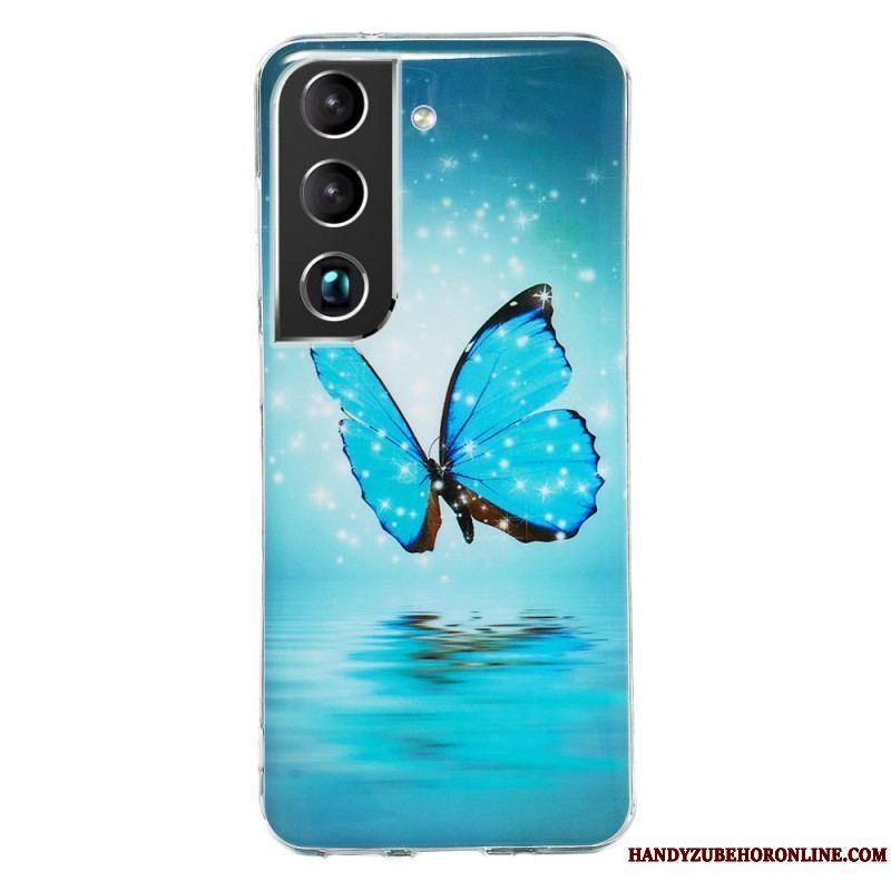 Cover Samsung Galaxy S22 5G Fluorescerende Blå Sommerfugle