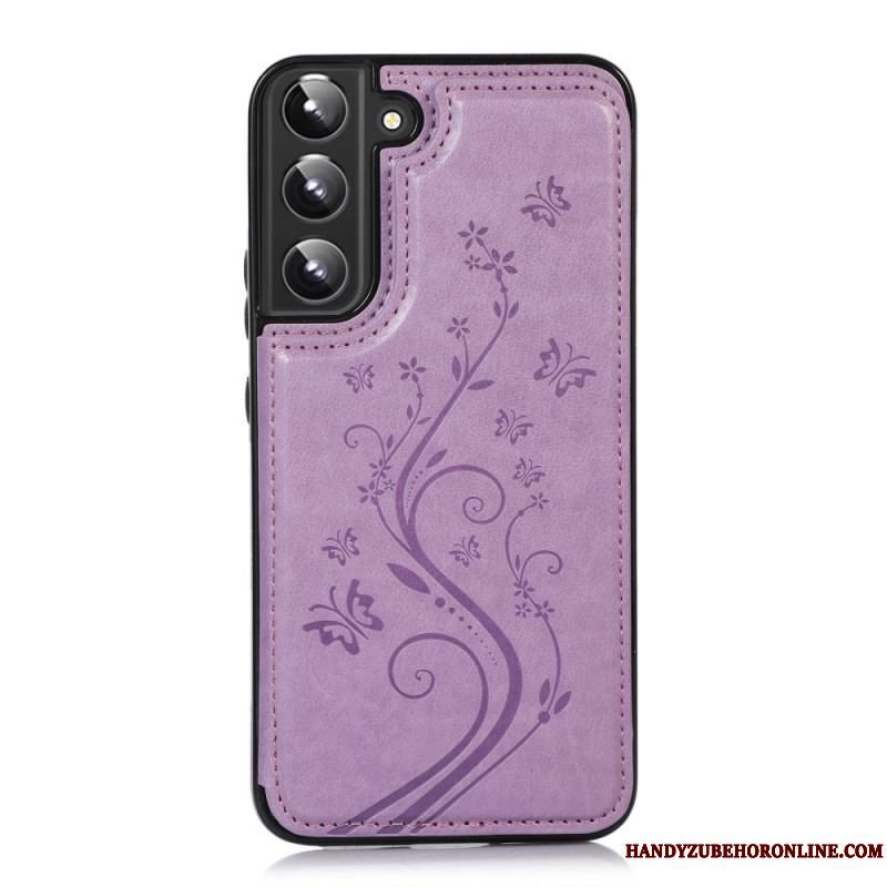 Cover Samsung Galaxy S22 5G Kortholder I Imiteret Læder Stand Blomster