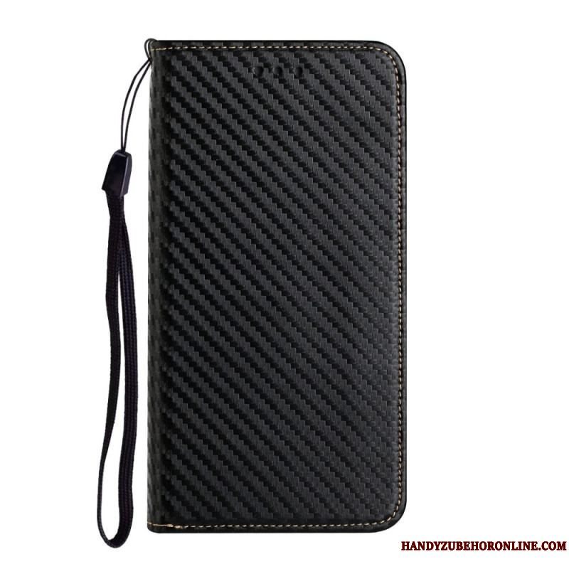Cover Samsung Galaxy S23 Ultra 5G Med Snor Flip Cover Strappy Carbon Fiber Style