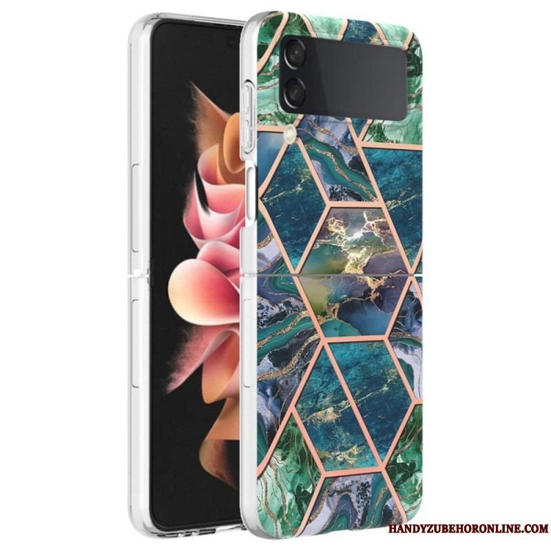 Cover Samsung Galaxy Z Flip 4 Flip Cover Geometrisk Marmor