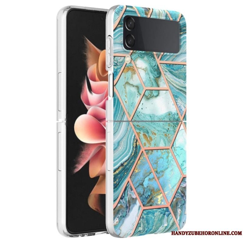 Cover Samsung Galaxy Z Flip 4 Flip Cover Geometrisk Marmor