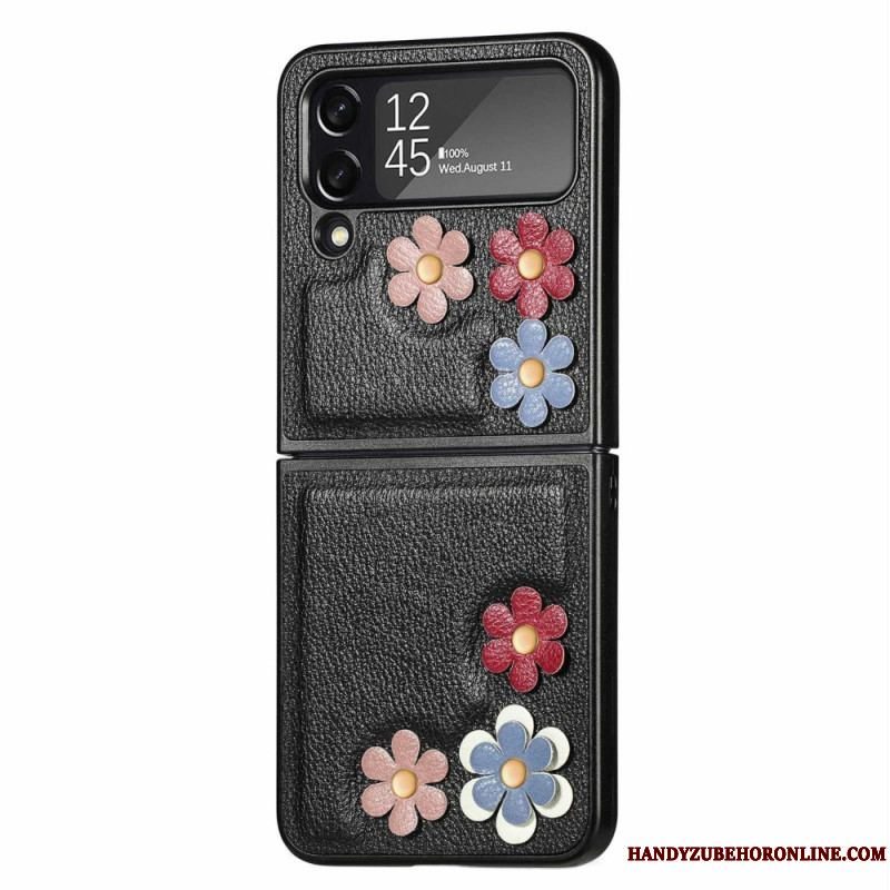 Cover Samsung Galaxy Z Flip 4 Flip Cover Imiteret Læder Blomster