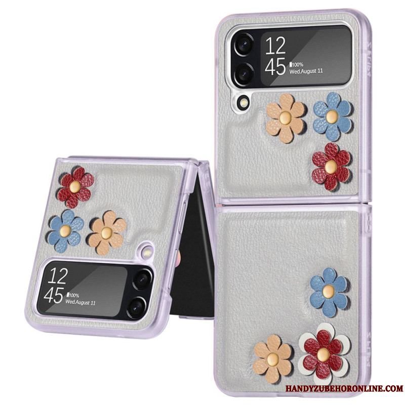 Cover Samsung Galaxy Z Flip 4 Flip Cover Imiteret Læder Blomster