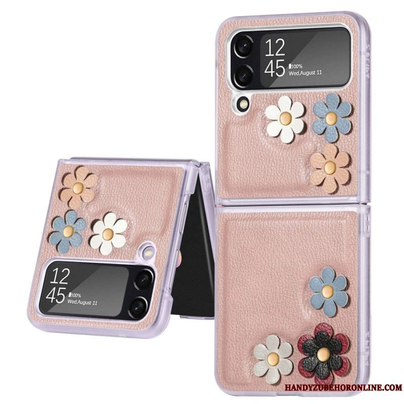 Cover Samsung Galaxy Z Flip 4 Flip Cover Imiteret Læder Blomster