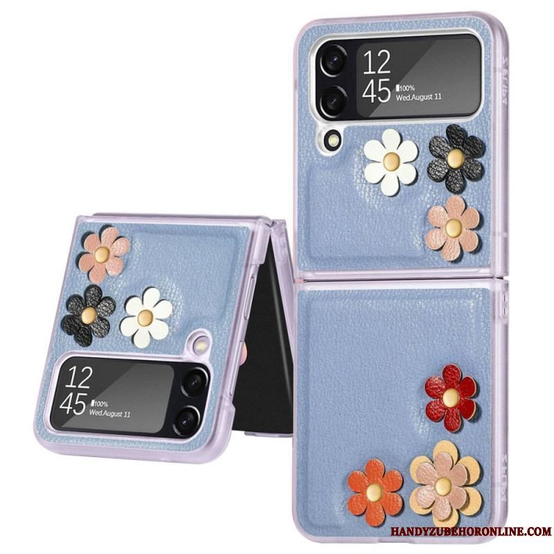 Cover Samsung Galaxy Z Flip 4 Flip Cover Imiteret Læder Blomster