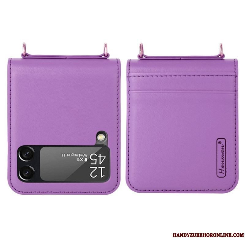 Cover Samsung Galaxy Z Flip 4 Flip Cover Læderstil Med Rem