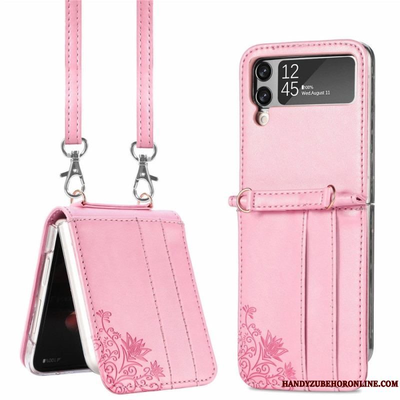 Cover Samsung Galaxy Z Flip 4 Flip Cover Skulderrem Blomster