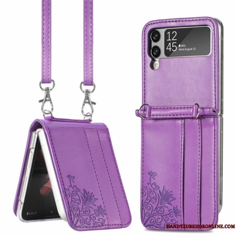 Cover Samsung Galaxy Z Flip 4 Flip Cover Skulderrem Blomster