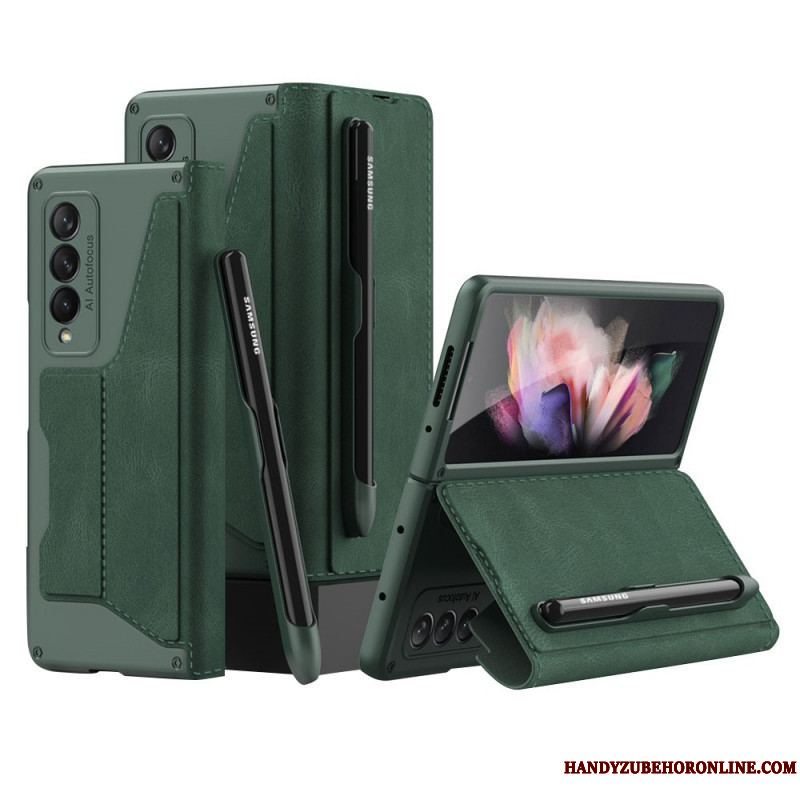 Cover Samsung Galaxy Z Fold 3 5G Flip Cover Gkk Stylus Holder I Imiteret Læder