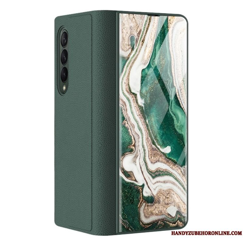 Cover Samsung Galaxy Z Fold 3 5G Flip Cover Marmoreffekt Hærdet Glas