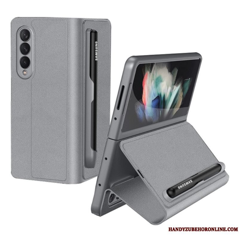 Cover Samsung Galaxy Z Fold 3 5G Flip Cover Stylusholder I Imiteret Læder