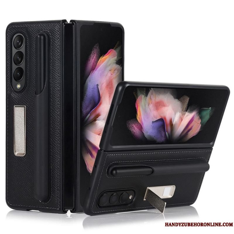 Cover Samsung Galaxy Z Fold 3 5G Stativ Og Stylusholder I Ægte Læder