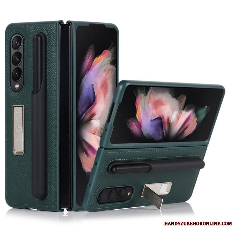 Cover Samsung Galaxy Z Fold 3 5G Stativ Og Stylusholder I Ægte Læder