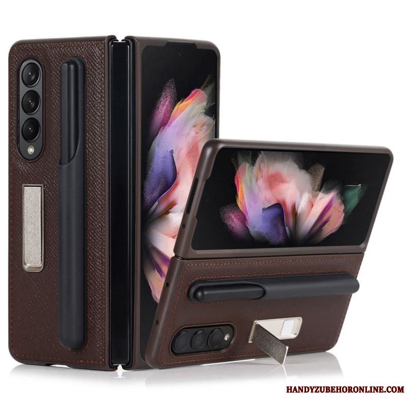 Cover Samsung Galaxy Z Fold 3 5G Stativ Og Stylusholder I Ægte Læder