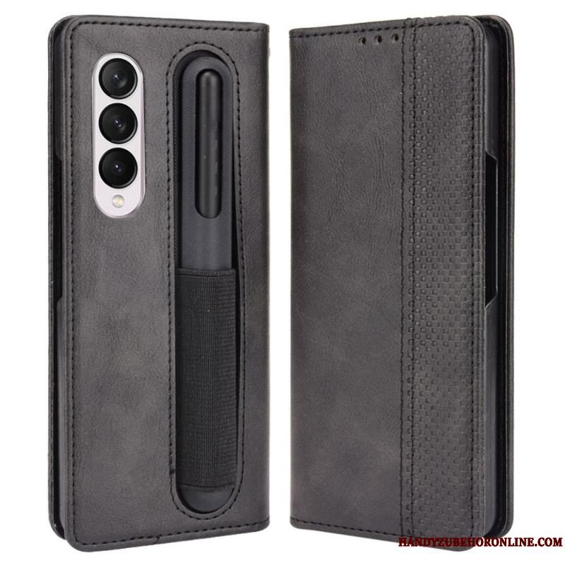 Cover Samsung Galaxy Z Fold 4 Flip Cover Retro Pen Opbevaring