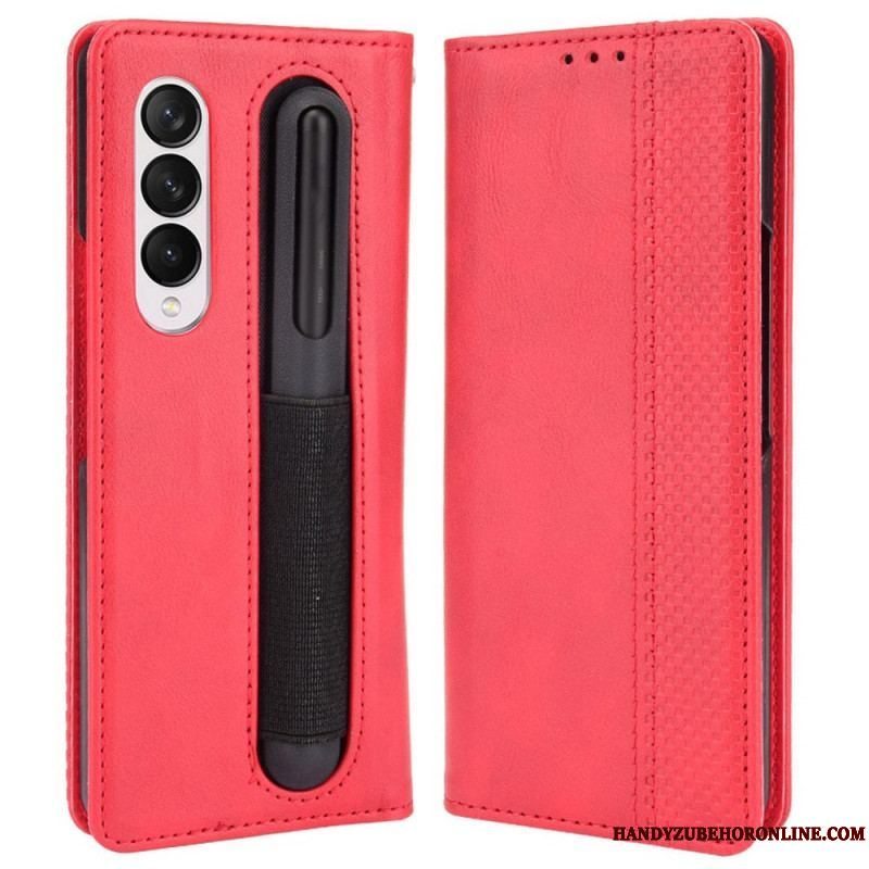 Cover Samsung Galaxy Z Fold 4 Flip Cover Retro Pen Opbevaring