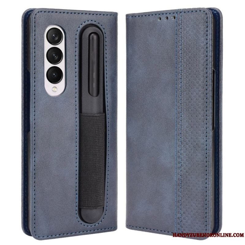 Cover Samsung Galaxy Z Fold 4 Flip Cover Retro Pen Opbevaring