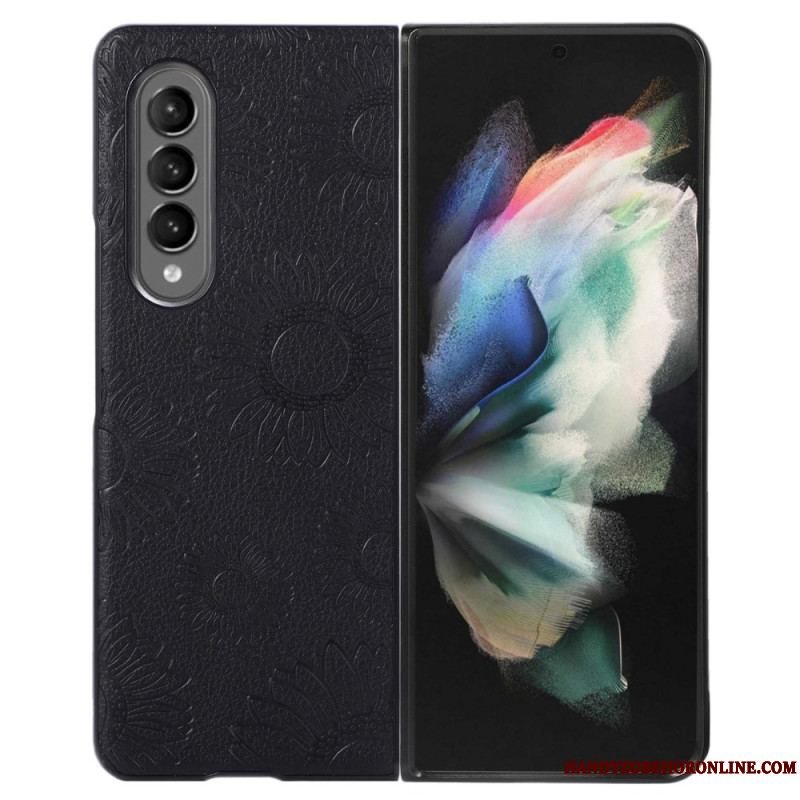 Cover Samsung Galaxy Z Fold 4 Imiteret Læderbelagt Solsikkemønster