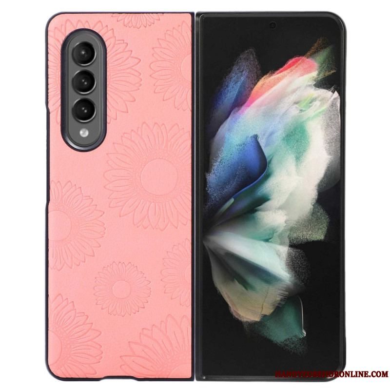 Cover Samsung Galaxy Z Fold 4 Imiteret Læderbelagt Solsikkemønster