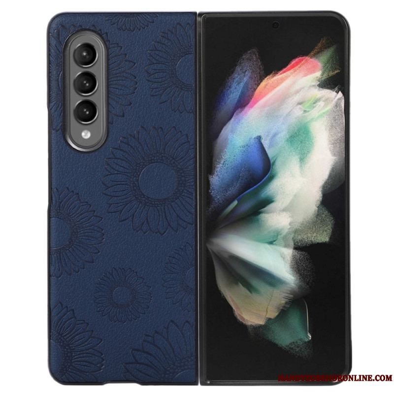 Cover Samsung Galaxy Z Fold 4 Imiteret Læderbelagt Solsikkemønster