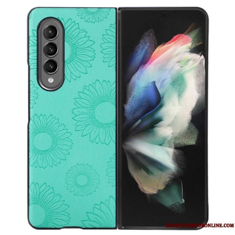 Cover Samsung Galaxy Z Fold 4 Imiteret Læderbelagt Solsikkemønster