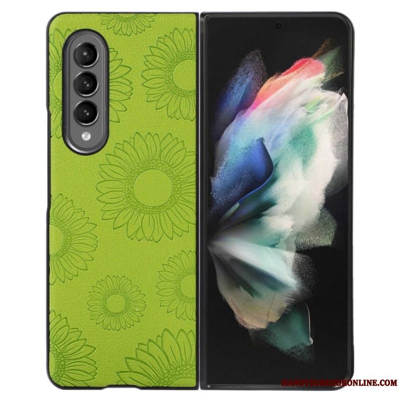 Cover Samsung Galaxy Z Fold 4 Imiteret Læderbelagt Solsikkemønster