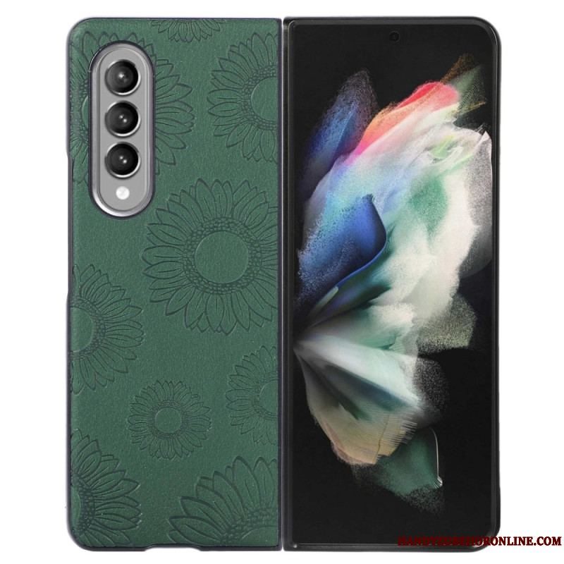 Cover Samsung Galaxy Z Fold 4 Imiteret Læderbelagt Solsikkemønster