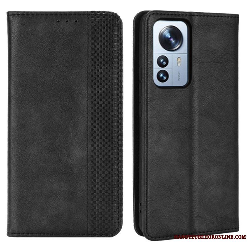 Cover Xiaomi 12 Pro Flip Cover Stiliseret Vintage Lædereffekt