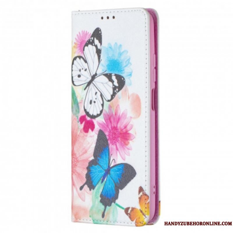 Cover Xiaomi Redmi Note 10 / 10S Flip Cover Farverige Sommerfugle