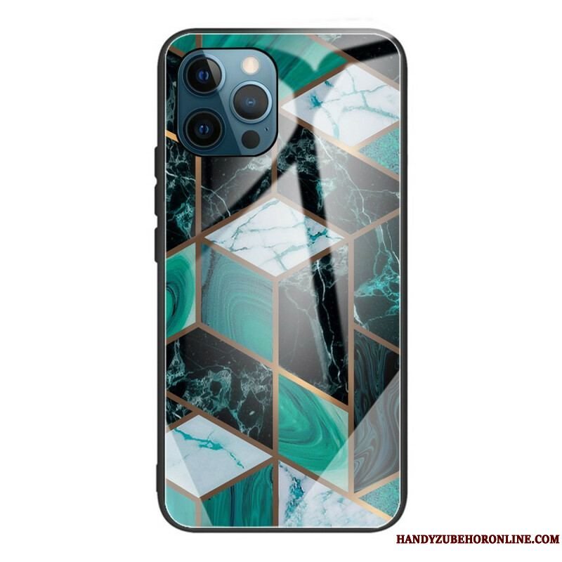 Cover iPhone 13 Pro Max Geometri Marmor Hærdet Glas