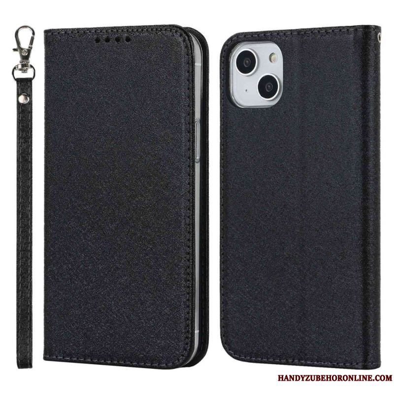 Cover iPhone 14 Med Snor Flip Cover Strappy Silke