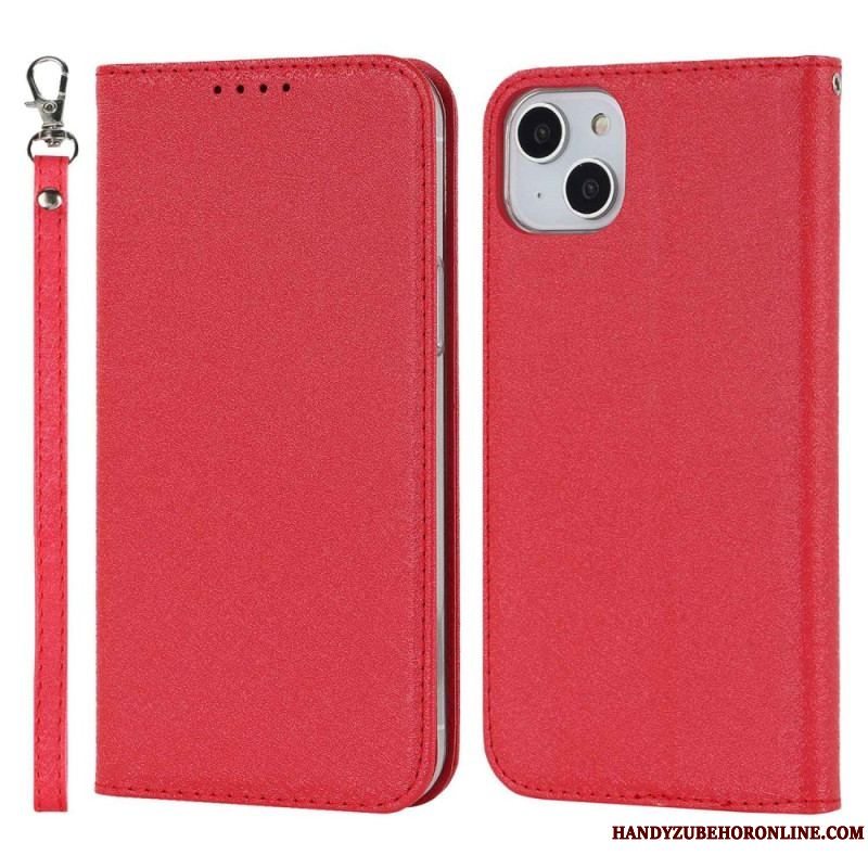 Cover iPhone 14 Med Snor Flip Cover Strappy Silke