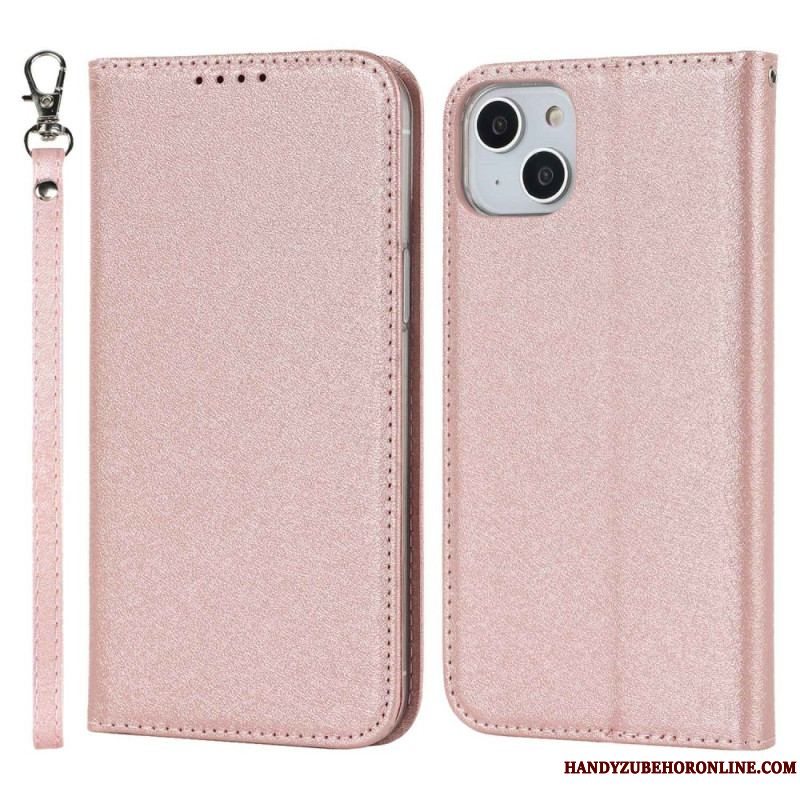 Cover iPhone 14 Med Snor Flip Cover Strappy Silke