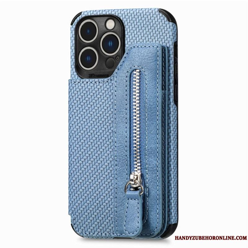 Cover iPhone 14 Pro Punge Etui Carbon Fiber Tegnebog Og Stativ