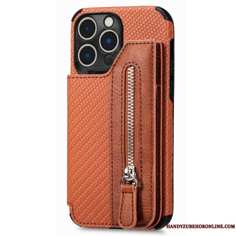 Cover iPhone 14 Pro Punge Etui Carbon Fiber Tegnebog Og Stativ