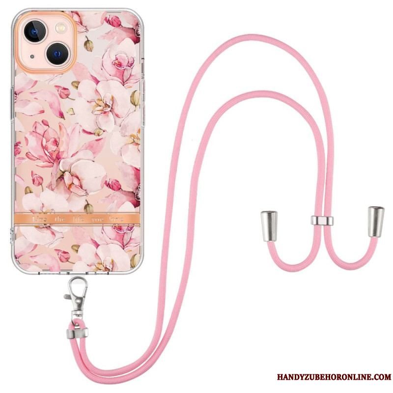 Cover iPhone 15 Plus Med Snor Cordon Blomster