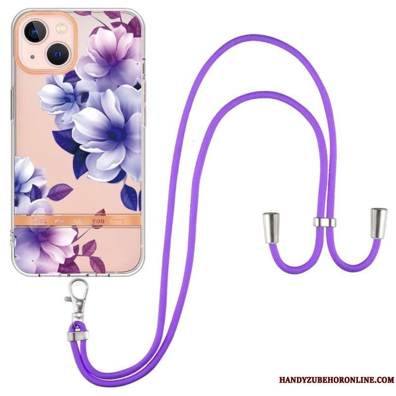 Cover iPhone 15 Plus Med Snor Cordon Blomster