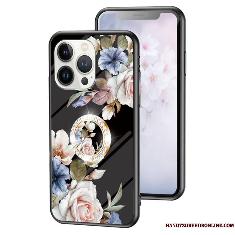 Cover iPhone 15 Pro Blomsterhærdet Glas Med Støttering