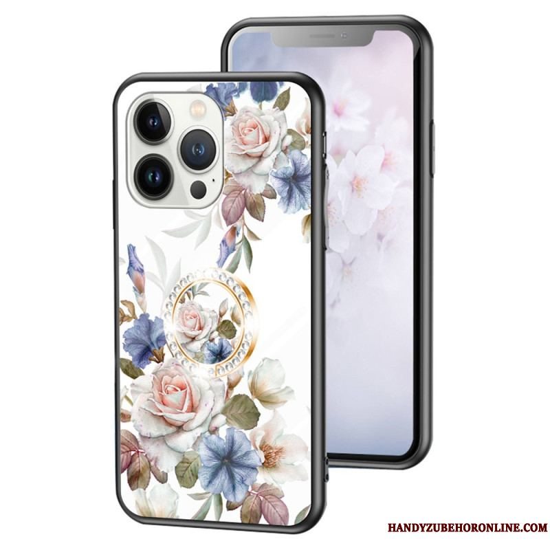 Cover iPhone 15 Pro Blomsterhærdet Glas Med Støttering