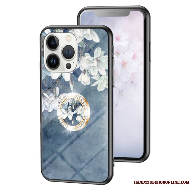 Cover iPhone 15 Pro Blomsterhærdet Glas Med Støttering