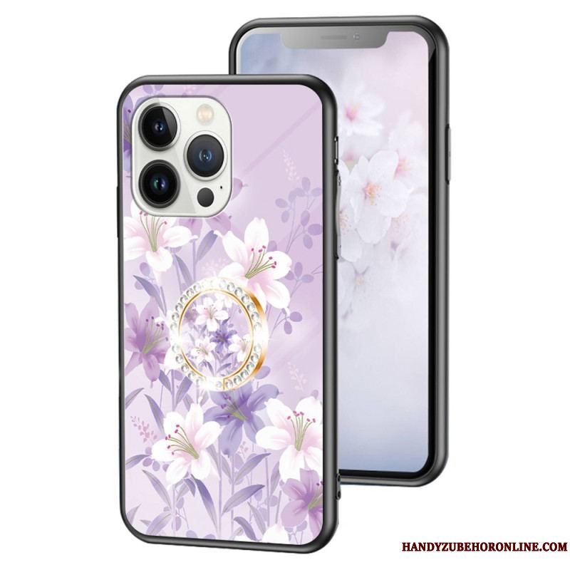 Cover iPhone 15 Pro Blomsterhærdet Glas Med Støttering