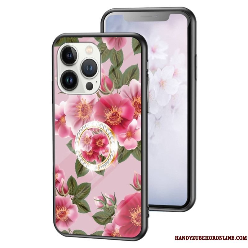 Cover iPhone 15 Pro Blomsterhærdet Glas Med Støttering