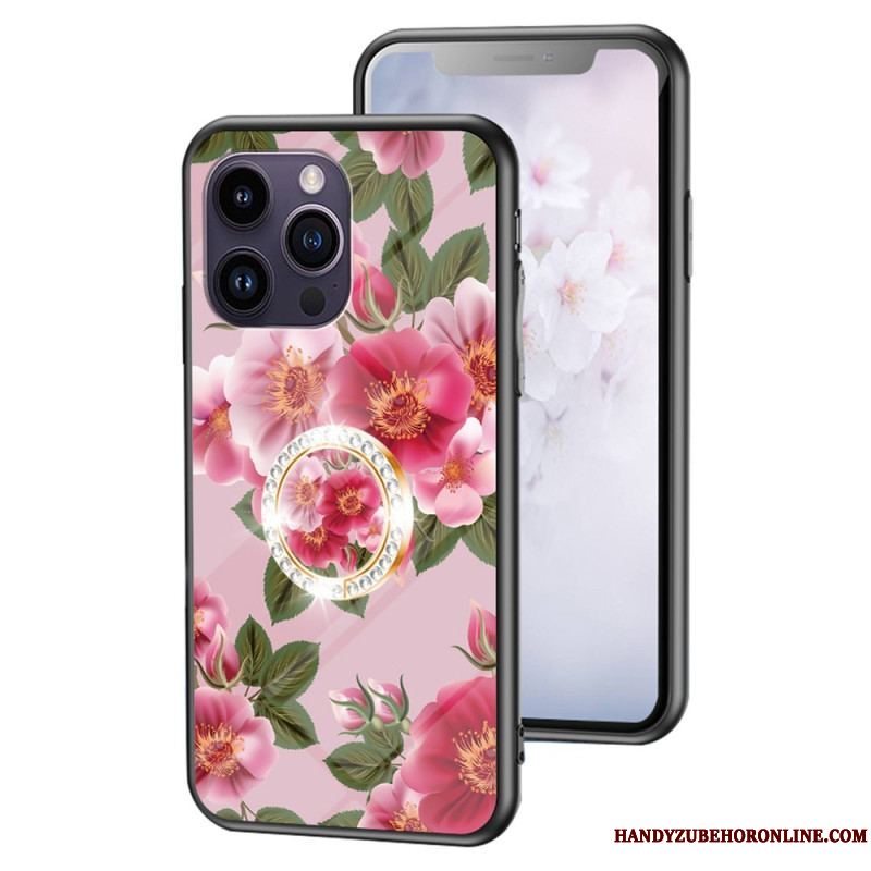 Cover iPhone 15 Pro Max Blomsterhærdet Glas Med Støttering