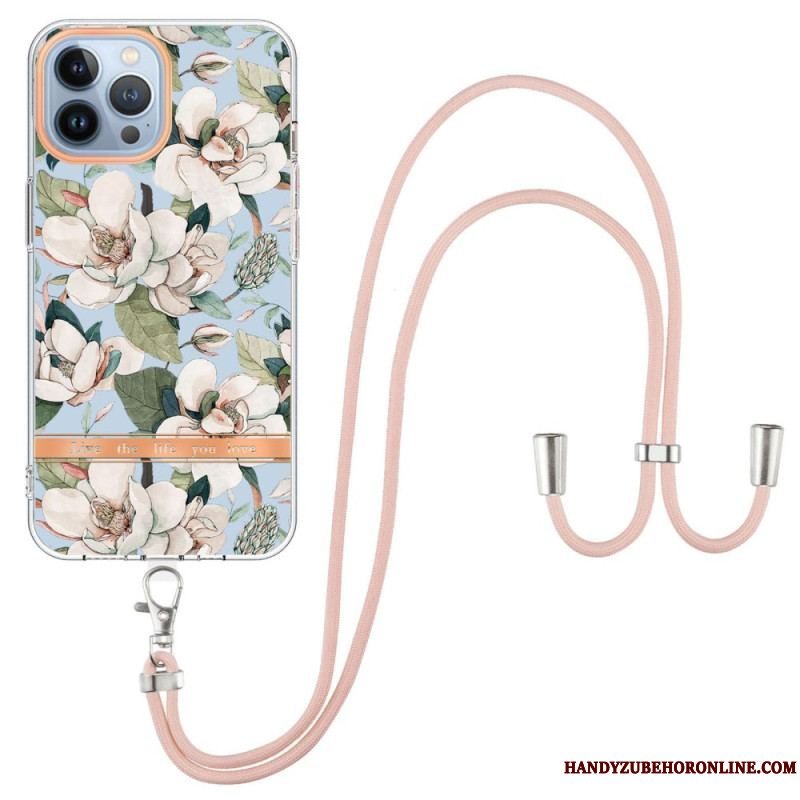 Cover iPhone 15 Pro Max Med Snor Cordon Blomster